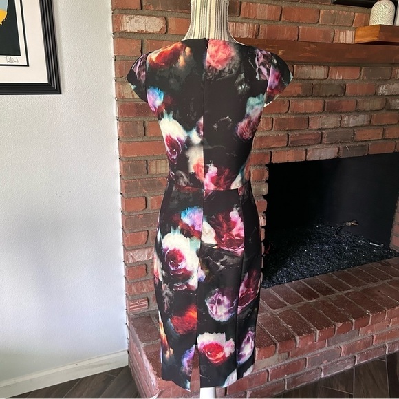 Paul Smith Black Floral Watercolor Burst Printed Sheath Dress Sz 5 - Picture 6 of 9
